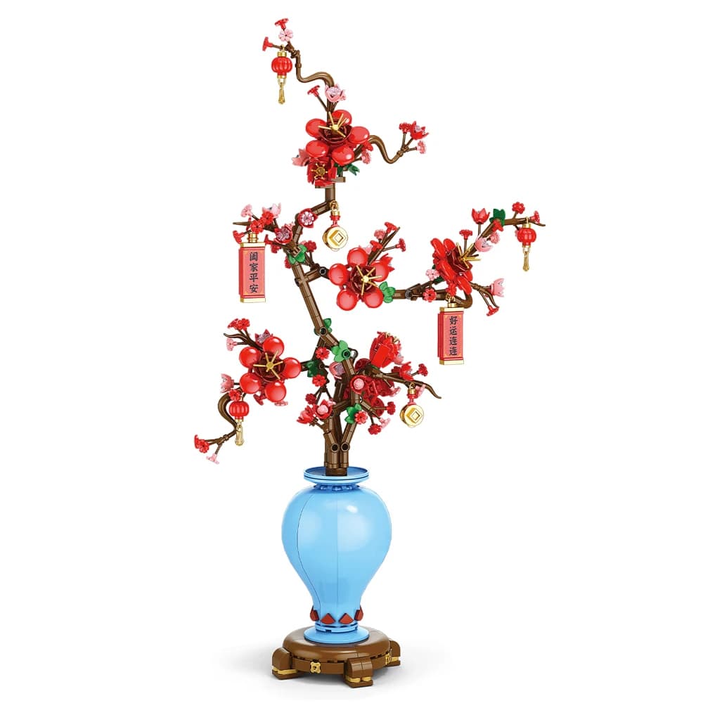 עיר יצירתיות פרח זר שזיף פרח bonsai בניין צמח בלוקים מודל קישוט הבית צעצוע לילדים gift﻿