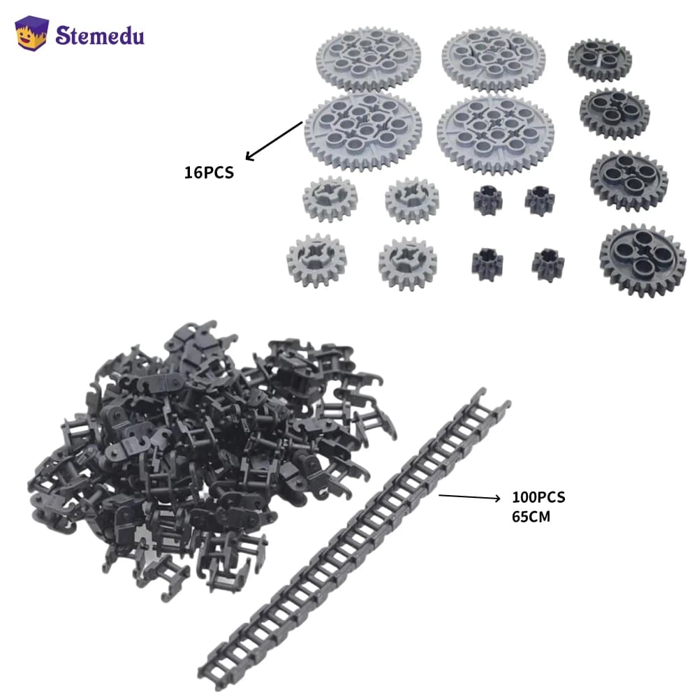 16pcs moc הבניין אבני שיניים ציוד רכבת מסלול שרשרת קישור לבנים הילוך להגדיר חלקים טכניים 3711 14696 10928 51416 3648 3649
