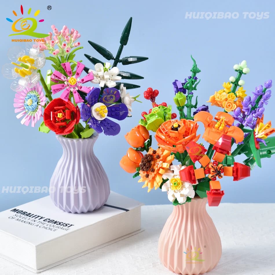 ערכת בניית קוביות זר פרחים HUIQIBAO DIY פרחים נצחיים קוביות רומנטיות DIY צעצועים לילדות חברים מתנה למבוגרים