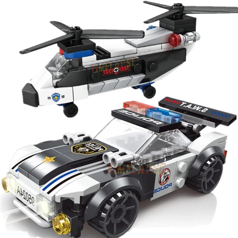 חדש DIY MOC מטוס עיר SWAT Super Police CAR מסוק דו-רוטור מפורסם בניית קוביות קיטים מודל קלאסי